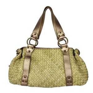 Fossil Woven Leather Shoulder Bag - Gold and Green Medium